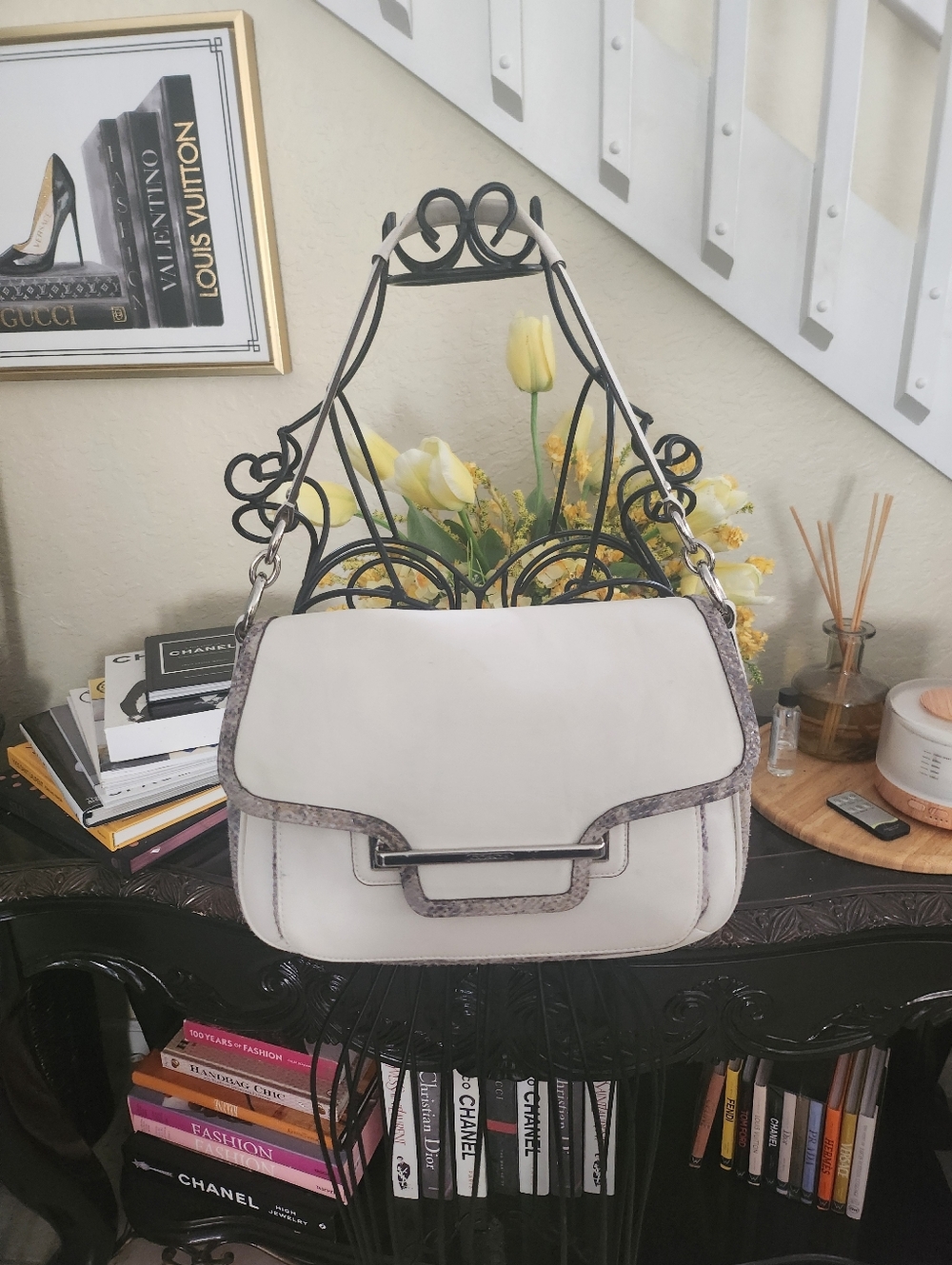 Coach Taylor Mixed Leather Snakeskin Marin Flap Satchel